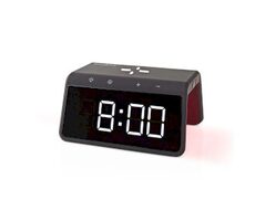 Nedis WCACQ30BK černá / Budík s bezdrátovou nabíječkou / 15 W / 1x USB-A / 1x USB-C / noční lampička 