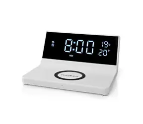 Nedis WCACQ20WT bílá / Budík s bezdrátovou nabíječkou / 15 W / 1x USB-A / 2x USB-C / 2 časy alarmu