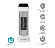 Nedis HTFA20WTW bílá / Keramické PTC topidlo / SmartLife / Wi-Fi / 2000 W / 10-49°C / Android & iOS 