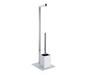 MSV SQUARE stojan na toaletní papír s WC štětkou bílý / sklo / ocel