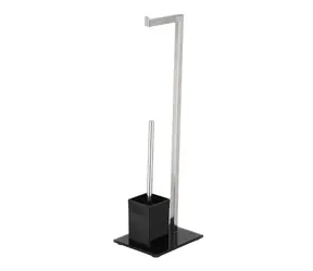 MSV SQUARE stojan na toaletní papír s WC štětkou černý / sklo / ocel