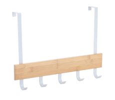 MSV ENOA závěsný věšák na dveře s 5 háčky bílý / bambus / 47 mm