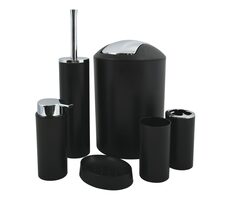 MSV HANNAH sada 6 ks koupelnových doplňků matná černá / plast