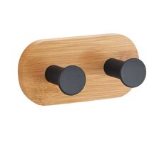 MSV YONO samolepicí věšák se 2 háčky černý / bambus / ocel / 94 x 53 x 36 mm