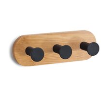 MSV YONO samolepicí věšák se 3 háčky černý / bambus / ocel / 135 x 45 x 36 mm