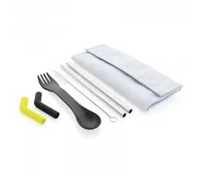 XD Design Set příborů a slámek Tierra / 2ks / světle modrá