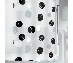 Spirella BUBBLE sprchový závěs motiv kroužky bílo-černý / PEVA / 180 x 200 cm