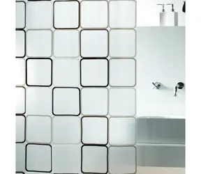 Spirella FRAME sprchový závěs motiv čtverců bílo-černý / PEVA / 180 x 200 cm