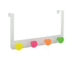Spirella RONDA Neon závěsný věšák na dveře se 4 barevnými háčky matně bílý / kov / 44 mm