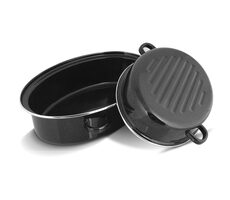 Lamart Pekáč Smalt Email oválný s poklicí / 6,3L + 3,2L / 40 x 29 x 17 cm / smalt / černá