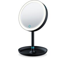 Beurer BS 45 kosmetické zrcátko černá / Průměr: 17.5 cm / extra magnetické zrcátko / LED světlo / napájení 3x AA