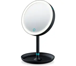 Beurer BS 45 kosmetické zrcátko černá / Průměr: 17.5 cm / extra magnetické zrcátko / LED světlo / napájení 3x AA