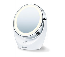 Rozbaleno - Beurer BS 49 kosmetické výkyvné zrcátko / Průměr: 11 cm / 2 zrcadlové plochy / LED světlo / napájení 3x AA / rozbaleno