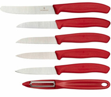 VICTORINOX Sada 5 ks nožů a škrabka na rajčata červená / 5x nůž / 1x škrabka na rajčata