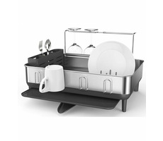 Simplehuman Odkapávač na nádobí  s držákem na skleničky / rám z nerez oceli/ šedý plast/ FPP