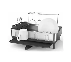 Simplehuman Odkapávač na nádobí  s držákem na skleničky / rám z nerez oceli/ šedý plast/ FPP