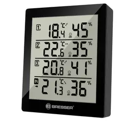 Bresser Temeo Hygro Quadro černá / Teploměr & vlhkoměr / 4 senzory