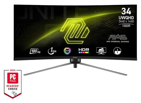 34" MSI MAG 345CQR černá / Monitor / VA / UWQHD / 21:9 / 180 Hz / 1 ms / 3000:1 / 300 cd/m2 / HDMI + DP / VESA