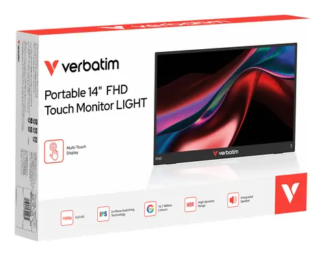 14" Verbatim PMT-14 LIGHT Series černá / Monitor / IPS / FHD 1920 x 1080 / 10 ms / USB-C / Mini HDMI / přenosný dotykový