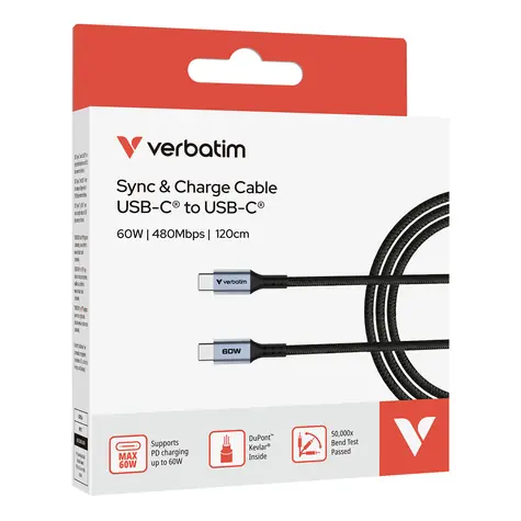 Verbatim Sync & Charge USB-C na USB-C černá / Kabel / 60W / 480 Mb/s / 120 cm
