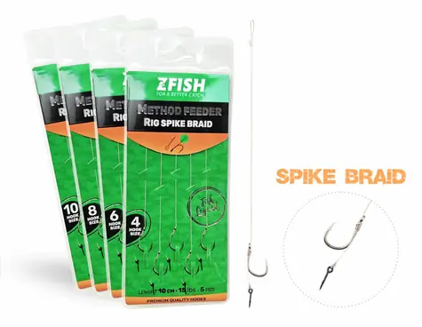 Zfish Method Feeder Rig Spike Braid Velikost 12 / Hotový návazec / 15 lbs / 10 cm / 5 ks