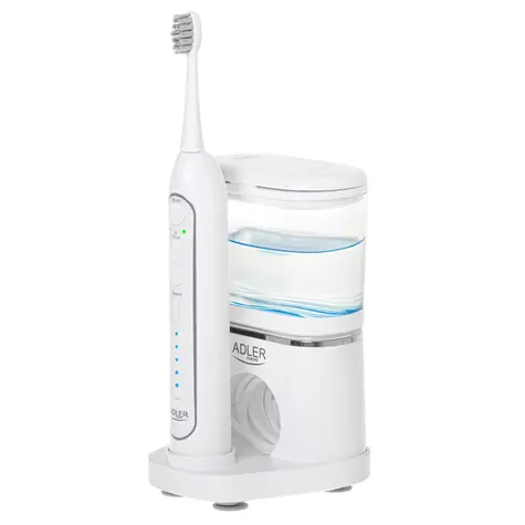 Adler AD 2180 2v1 bílá / Sonický zubní kartáček s irigátorem / 1 200–1 700 pulzů/min / 40–100 PSI / 500 ml / USB-C