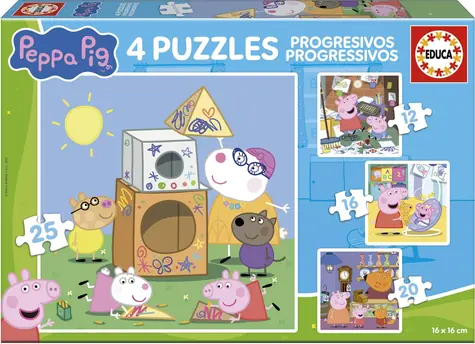 EDUCA Puzzle Prasátko Peppa 4v1 / (12 & 16 & 20 & 25 dílků) / od 3 let