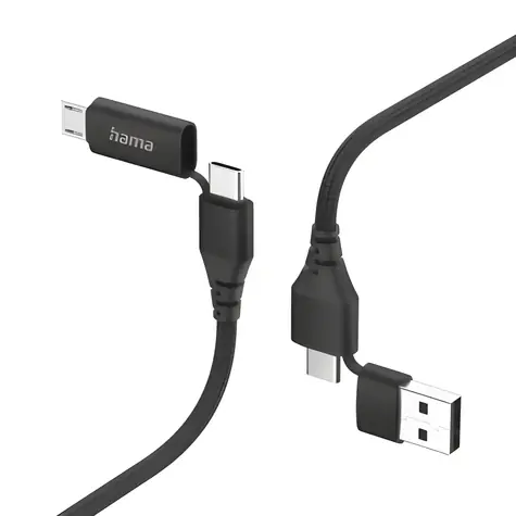 Hama USB kabel 4v1 černá / Nabíjecí kabel / USB-A + USB-C / USB-C + Micro-USB / 1,5 m