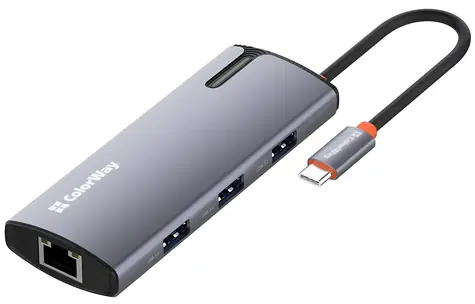 COLORWAY USB Hub 6v1 / USB hub / 1x USB-C / 4x USB-A / 1x RJ45