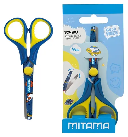 Mitama Good Vibes modrá žlutá / Nůžky / dětské / zaoblené čepele / 13 cm