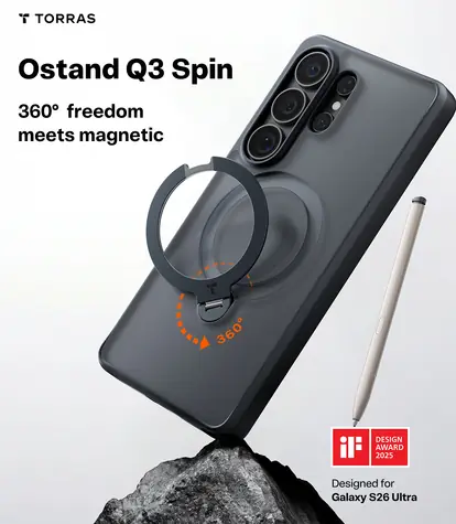 Torras Ostand Q3 Spin Obsidian Black / Ochranné pouzdro / Samsung Galaxy S26 Ultra / stojánek 360° / magnetický