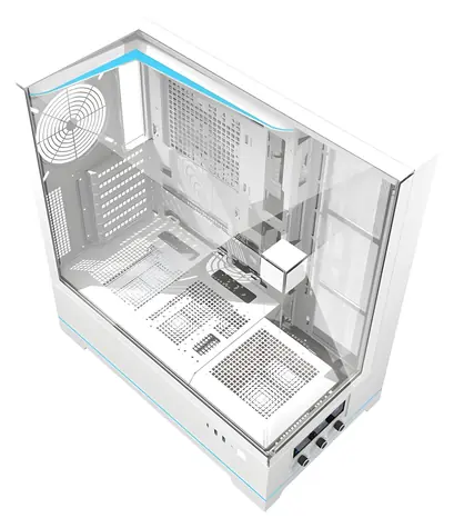 darkFlash DY450 bílá / ATX / bez ventilátorů / 2x USB-A & 1x USB-C / průhledná bočnice / bez zdroje