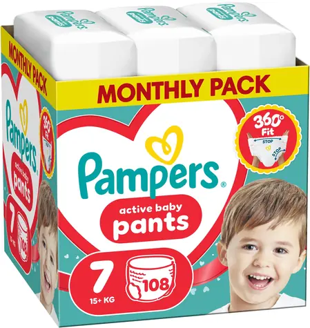 Pampers Active Baby (108 ks) / Plenkové kalhotky / Velikost 7 (15+ kg)