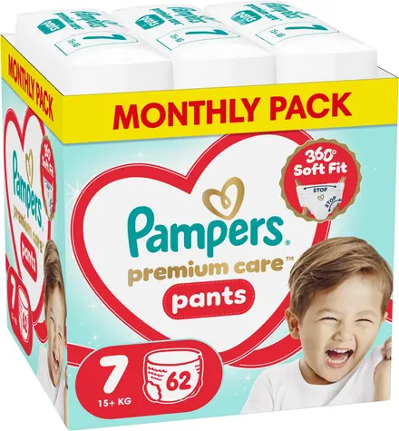 Pampers Premium Care 15+ kg (62 ks) / Plenkové kalhotky / Velikost 7 (15+ kg)