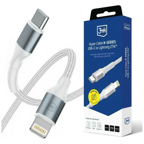 3mk Hyper Cable N-SERIES bílá / Kabel / USB-C na Lightning / 50 cm / 27 W / PD 3.0