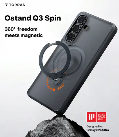 Torras Ostand Q3 Spin obsidian black / Ochranné pouzdro / Samsung Galaxy S26+ / otočný stojánek 360°