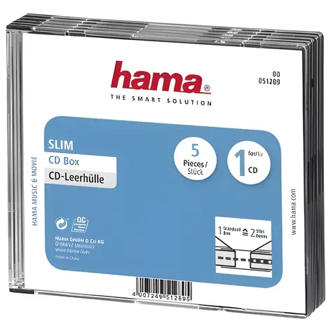 Hama CD Slim Box průhledná-černá / Obal na CD/DVD / 5 ks
