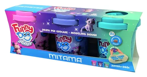 Mitama Funny Doo / Modelína se třpytkami / 3x 120 g / fialová, růžová, modrá