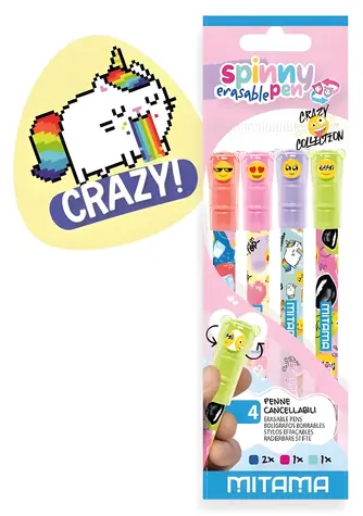MITAMA Spinny Pen Crazy / Vymazatelný roller / 0,7 mm / 4 ks