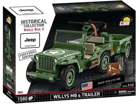 COBI 2804 Willys MB Jeep s přívěsem - Executive Edition / Stavebnice / 1:12 / 1580 kostek / od 10 let