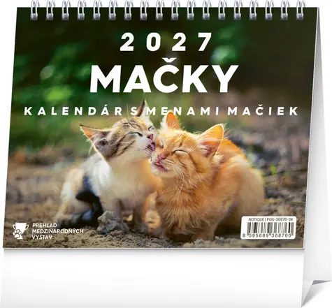NOTIQUE Stolový kalendár Mačky 2027 / Stolní kalendář / slovenský / se jmény koček / 16,5 x 13 cm