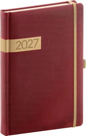 NOTIQUE Denní diář Twill 2027 bordó-zlatý / 15 × 21 cm