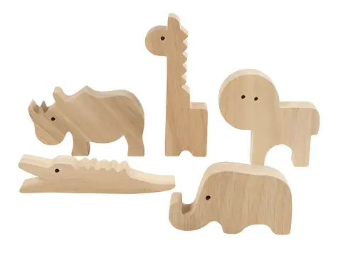 Creativ Company Dřevěná safari zvířata / Kreativní sada / 10 figurek / výška 3–14,5 cm / od 3 let