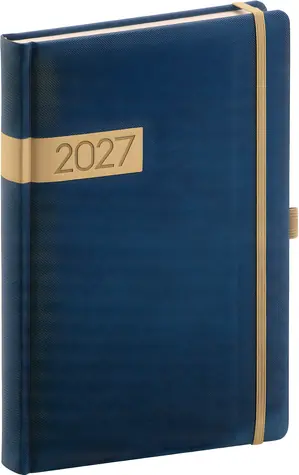 NOTIQUE Denní diář Twill 2027 modro-zlatý / Diář / 15 x 21 cm