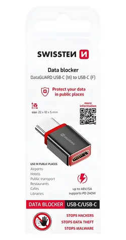 Swissten DataGUARD černá / Nabíjecí adaptér / USB-C na USB-C / blokace dat