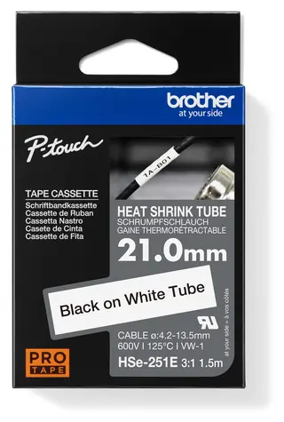 Brother HSE-251E / Smrštitelná bužírka / černý tisk / bílý podklad / šířka 21 mm / 1,5 m