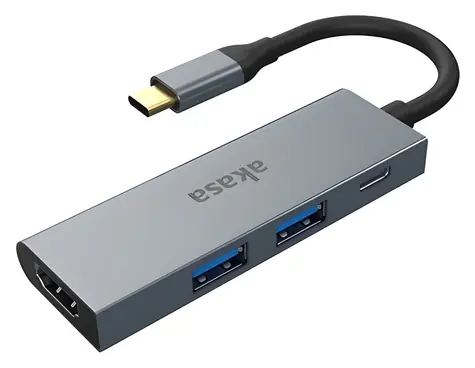 Akasa AK-CBCA19-18BK šedá / USB-C hub / 4 v 1 / HDMI 4K 30Hz / PD 60W