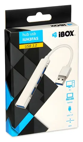 iBOX USB Hub bílá / USB rozbočovač / 1x USB 3.0 / 3x USB 2.0