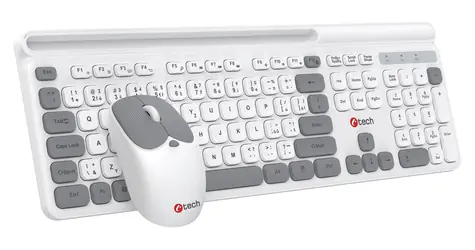 C-TECH QUALLIS WLKMC-05 bílá / Bezdrátový set klávesnice a myši / 2,4 GHz / CZ/SK