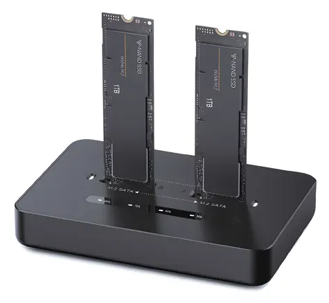 Gembird DD2-U3M2 černá / Dokovací stanice pro M.2 SSD / Dual slot / NVMe + SATA / USB-C / 20 Gbit/s